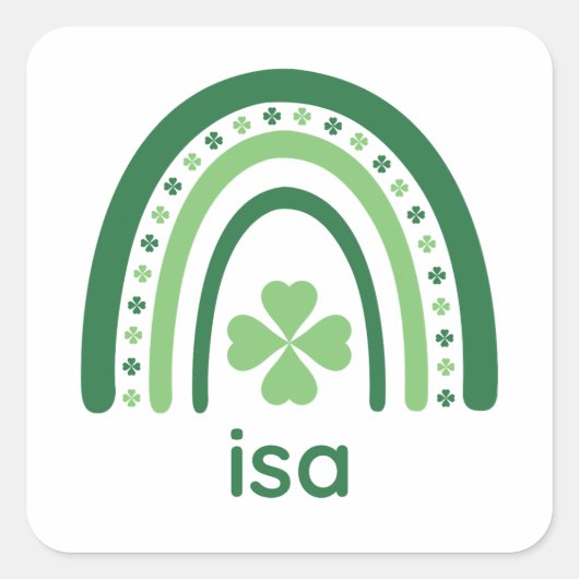 isa Name Clover Boho Rainbow Vierkante Sticker (Voorkant)