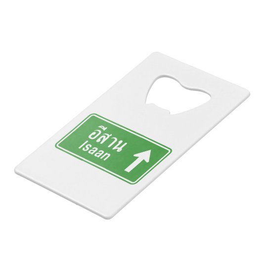 Isaan Ahead ⚠ Thai Highway Traffic Sign ⚠ Kredietkaart Flessenopener (Voorkant Gekanteld)