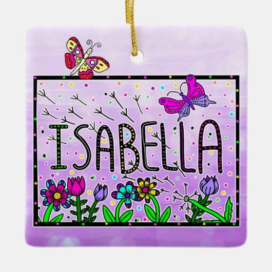 Isabella - de naam Isabella Whimsical-tekening Keramisch Ornament (Voorkant)
