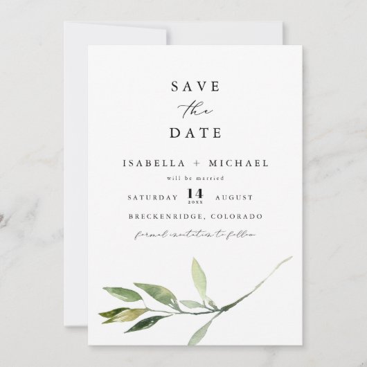 ISABELLA Elegant Minimal Greenery Save the Date Kaart (Voorkant)