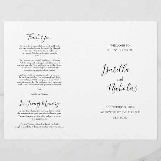 Isabella Elegant Script Folded Wedding Program (Voorkant)