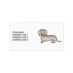 Isabella En Tan Lange Haren Dachshund Cartoon Hond Etiket
