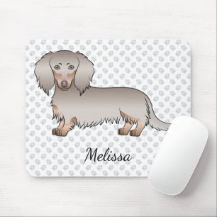 Isabella en Tan Long Hair Dachshund Dog & Name Muismat