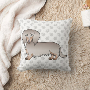Isabella en Tan Long Hair Dachshund Dog & Paws Kussen