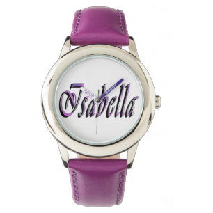 Isabella, Nom, Logo, Montre En Cuir Violet Filles.