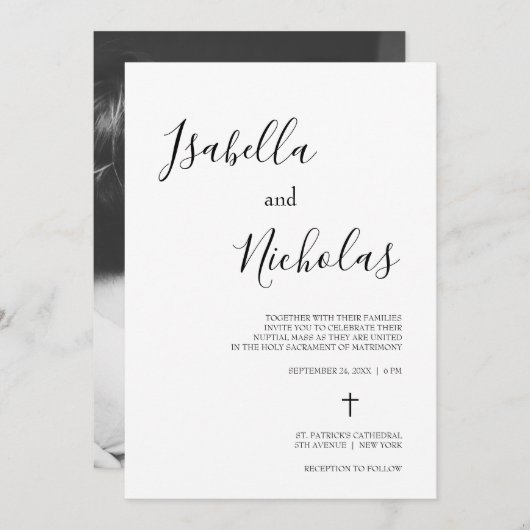 Isabella Simple Modern Script katholieke bruiloft Kaart (Voorkant / Achterkant)