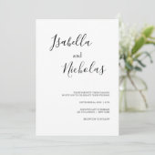 Isabella Simple Modern White Black Photo Wedding Kaart (Staand voorkant)