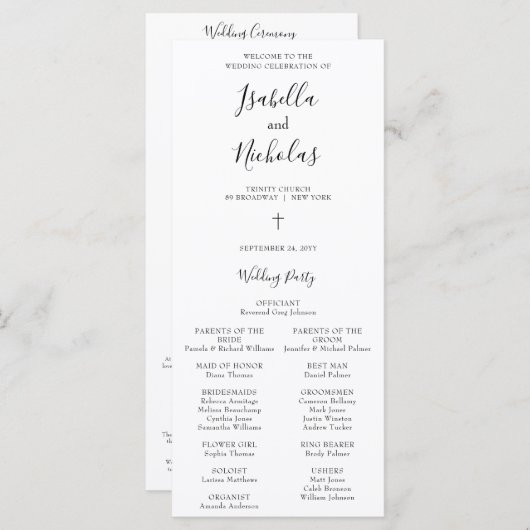 Isabella Simple Script Christian Wedding Programme (Devant / Derrière)