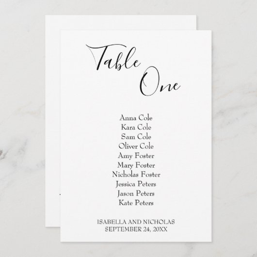 Isabella Simple Wedding Table Seating Chart (Voorkant / Achterkant)