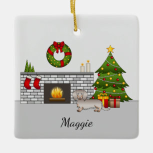 Isabella & Tan Langharige Dachshund Kerst Kamer Keramisch Ornament