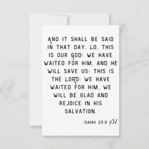 Isaiah 25:9 KJV Bijbel Vast Wenskaart Kaart