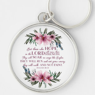 Isaiah 40 Bijbelversie met roze bloemen Sleutelhanger