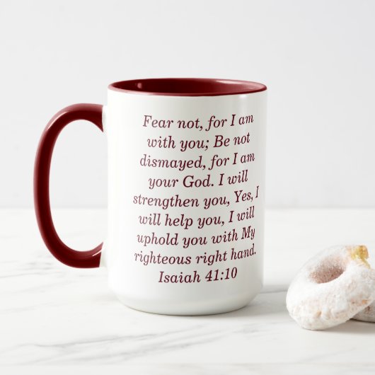 Isaiah 41:10 Custom Scripture Two-Tone Coffee Mug Mok (Met donut)