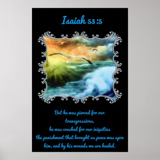 Isaiah 53:5 met zeegarren die over het open zee vl poster (Voorkant)