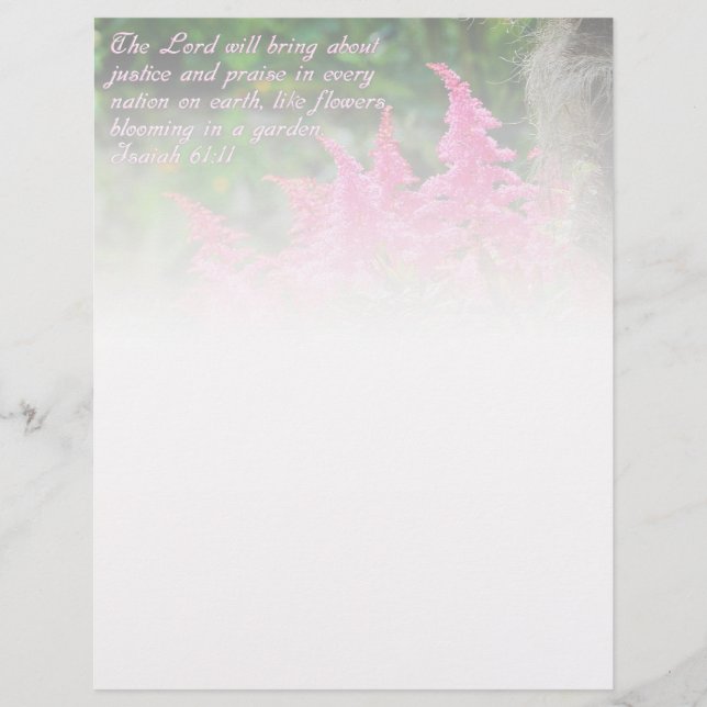Isaiah 61:11 Roze Floral Inspirerend Briefhoofd (Voorkant)