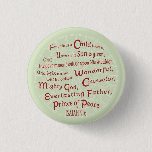 Isaiah 9:6 kerstbijbelversie ronde button 3,2 cm (Voorkant)