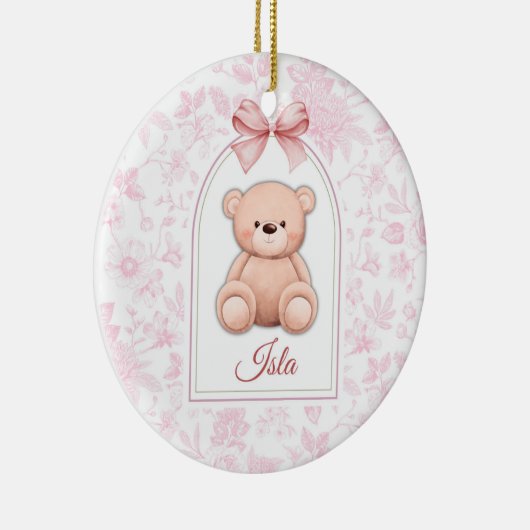 Isla | Aangepaste Roze Teddybeer Nursery Design Keramisch Ornament (Rechts)