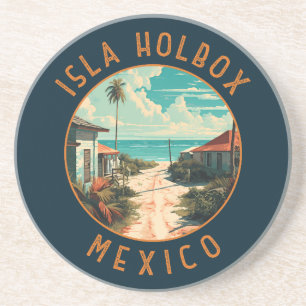 Isla Holbox Mexico Reis Kunst Vintage Zandsteen Onderzetter