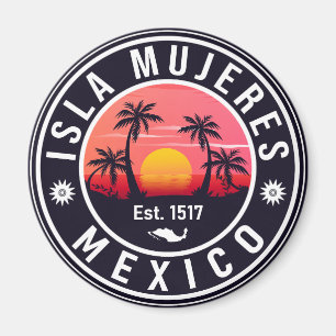 Isla Mujeres Mexico Retro Sunset Souvenirs Palm Magneet