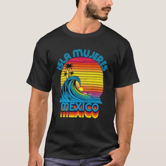 Isla Mujeres Mexico Retro Throwback Surf & Beach S T-shirt (Voorkant)