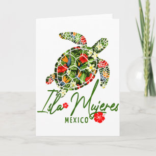 Isla Mujeres Mexico Zeeschildpad Tropische Hibiscu Kaart
