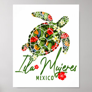 Isla Mujeres Mexico Zeeschildpad Tropische Hibiscu Poster