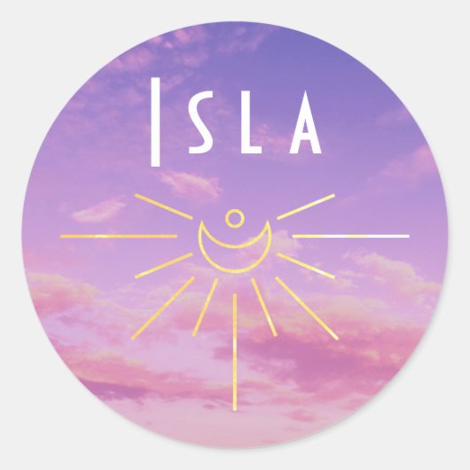 Isla Naam Custom Stickers Rond Zonne Boho Hippie (Voorkant)