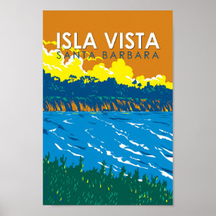 Isla Vista California Travel Art Vintage Poster
