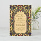 Islam Vintage Mariage Invitation Or Rouge Bleu (Debout devant)
