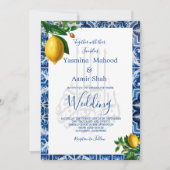 Islamic Bismillah Lemons Blue White Tile Monogram Kaart (Voorkant)