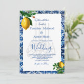 Islamic Bismillah Lemons Blue White Tile Monogram Kaart (Staand voorkant)