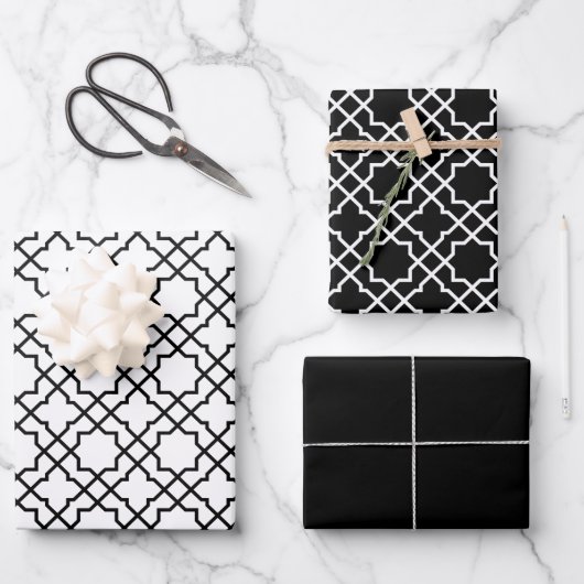 Islamic Black Arabesque Pattern Gift Paper Wrap (Voorkant)