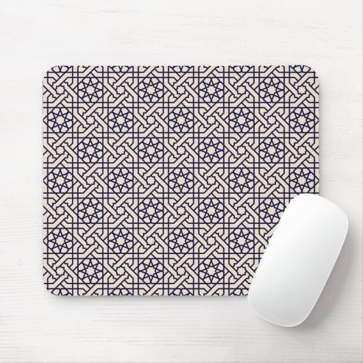 Islamic Blue White Moroccan Geometric Pattern Muismat (Met muis)