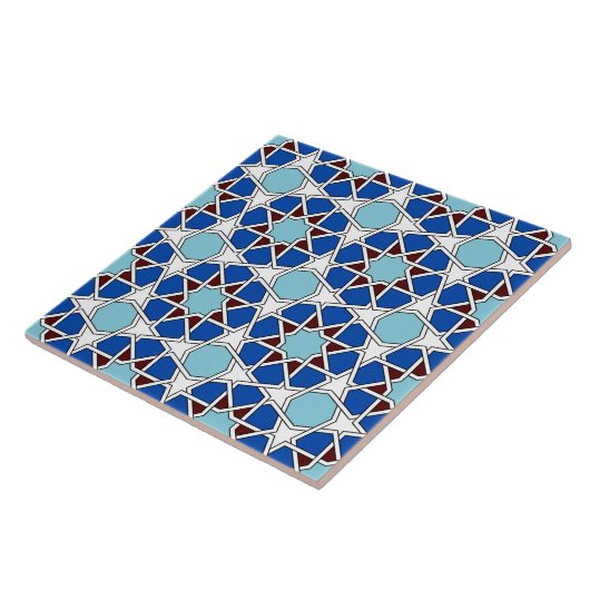 Islamic Blue White Moroccan Geometric Pattern Tegeltje (Zijkant)