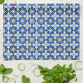 Islamic Blue White Moroccan Geometric Pattern Theedoek (Gevouwen)