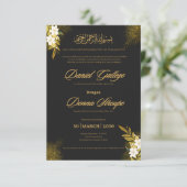 Islamic Elegant Black & Gold Wedding Invitation | (Staand voorkant)