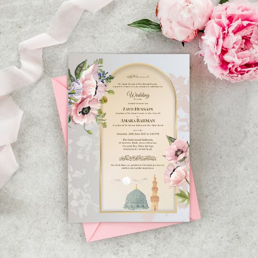 Islamic Wedding Invitation Pink Acrylic Invitation