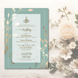 Islamic Wedding Invitation | Sage Green & Gold Acryl Uitnodigingen
