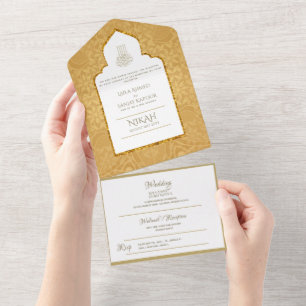 Islamic WEDDING NIKAH WALLIMAH Gold All In One Uitnodiging