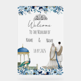 Islamitisch bloemenblauw Nikkah teken Acryl Bord