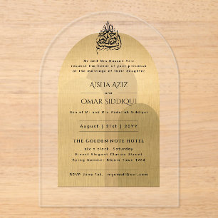Islamitisch goud  Nikah Walima Muslim Elegant Acryl Uitnodigingen