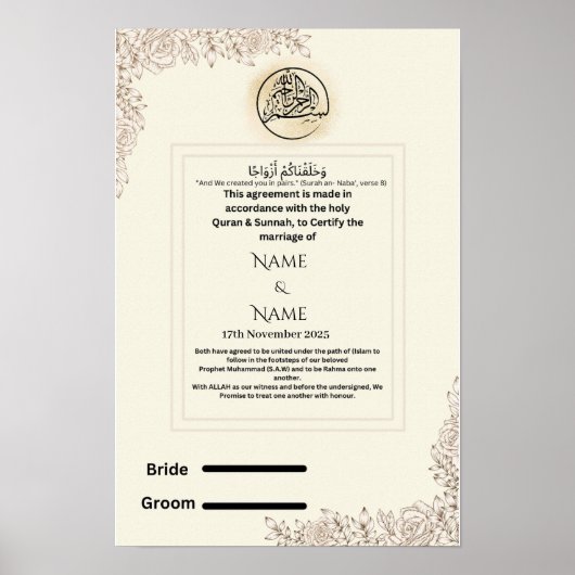 islamitisch nikkah-certificaat poster (Voorkant)