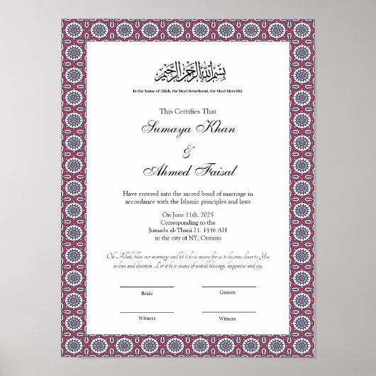 islamitisch nikkah certificaat poster (Voorkant)