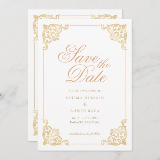 Islamitisch Wit Save De Datum Aankondiging Kaart (Voorkant / Achterkant)