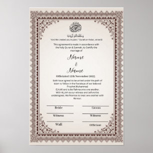 Islamitische Bloemengrens Nikkah certificaat Poster