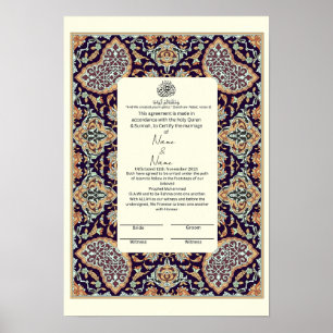 Islamitische bloemengrens Nikkah certificaat Poster