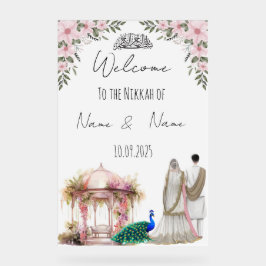 Islamitische bloemenroze Nikkah teken. Acryl Bord