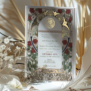 Islamitische Bourgondische bruiloft Art Nouveau Mu Folie Uitnodiging