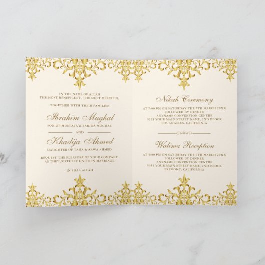 Islamitische bruiloft rond crème en gouden olievle (Binnen)