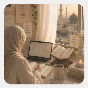 Islamitische Deen & Dunya-spiraalsticker Vierkante Sticker